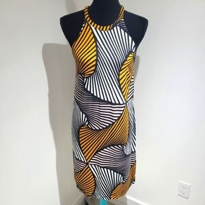 Ann Taylor Women's Graphic Halter Mini Shift Dress Size 2 Black Yellow Colorful